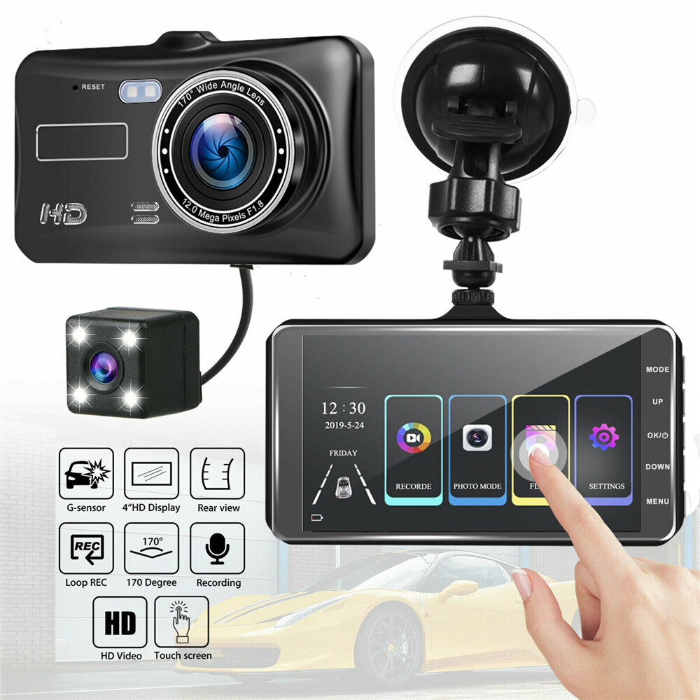 【ราคาถูกที่สุด&หน้าจอสัมผัส】4 Hd 1080p Dual Lens Car Dvr Dash Camera พร้อมมุมมองด้านหลังเครื่องบันทึกวิดีโอ Hdr 170 °กล้องหน้าจอสัมผัส Lcd พร้อม Night Vision และการตรวจจับการเค. 