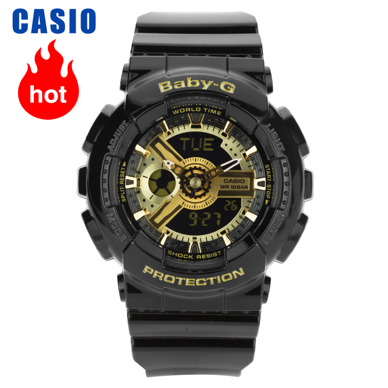 Casio Baby-G แท้แน่นอน 100% นาฬิกาข้อมือผู้หญิง สีดำ/สีทอง สายเรซิ่น รุ่น BA-110-1A Black（ของแท้100% ประกันCMG)