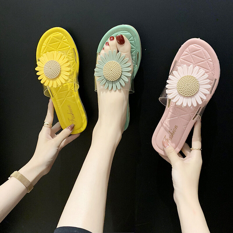 ใหม่ ！！WMTshop นางฟ้าลูกอมสีดอกไม้มี4สีให้เลือก นอกสวมรองเท้าแตะหญิงฤดูร้อนปี 2020 แฟชั่นใหม่รองเท้าชายหาดรองเท้าแตะแบน