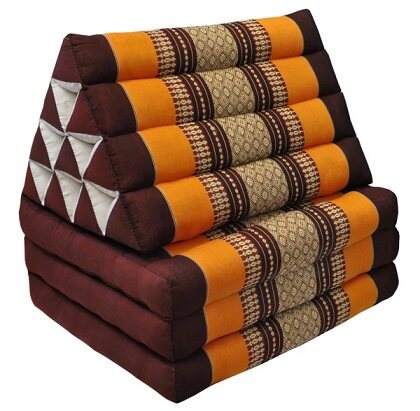 Three Fold Thai Cushion, 67x20x3 inches (LxWxH), 100 % Natural Kapok Filling, Foldable Thai Mat with Triangle Cushion, Headrest, Thai Pillow หมอนขิด หมอนสามเหลี่ยม สิบช่องสามพับ ลายขิดผ้าไทย