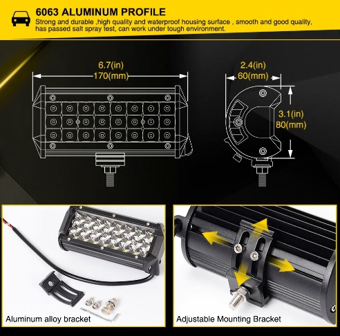 สุดคุ้ม !! สปอร์ตไลท์ไฟรถยนต์ 72W รุ่น 2 แสง (white/umber) ปรับได้ 5 Step ในโคมเดียว ไฟหน้ารถ ไฟท้าย โคมไฟรถยนต์ ไฟฉุกเฉินรถยนต์ อะไหร่รถยนต์สำหรับติดตั้งไฟรถยนต์ มอเตอร์ไซต์ มอไซค์ บิ๊กไบท์ ออฟโรด - LED Light Bar Dual Colors12V–24Vงานพรีเมี่ยม 1 โคม