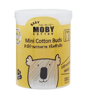 Baby Moby คอตตอนบัตหัวเล็ก ก้านกระดาษ 150 ก้าน คุณภาพดีที่สุด (Mini Cotton Buds) / 100% แท้