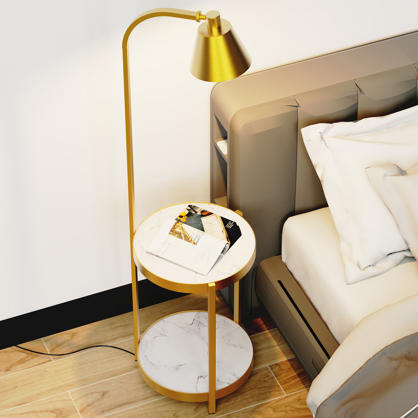LUVODI โคมไฟตั้งพื้น with โต๊ะกาแฟ Luxury Floor lamp with Marble End Table หินอ่อน หรูหรา โคมไฟสวยๆ เส้นผ่านศูนย์กลาง 40ซม E26 and Plug LED หลอดไฟ 90°หมุน โคมไฟตั้งพื้น