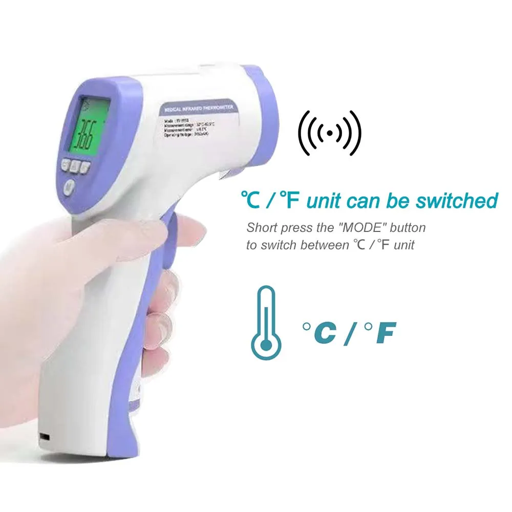 เครื่องวัดอุณหภูมิร่างกาย Infrared Thermometer เครื่องวัดไข้แบบดิจิตอล เครื่องวัดอุณหภูมิ เครื่องวัดไข้ แบบอินฟราเรด เครื่องวัดไข้ดิจิตอล เครื่องวัดอุณหภูมิอินฟราเรดแบบไม่สัมผัส เครื่องวัดอุณหภูมิเด็ก ปืนยิงวัดไข้ ปืนยิงวัดอุณหภูมิ