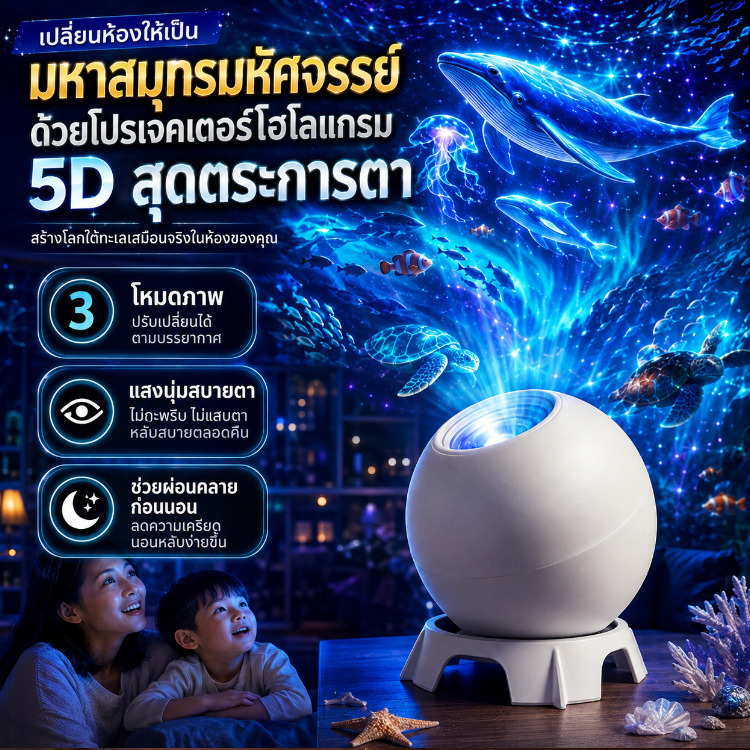 โคมไฟโปรเจคเตอร์ หลากสี หมุนได้ เอฟเฟกต์สีรุ้ง ไฟโปรเจคเตอร์ตกแต่งบ้าน ไฟประดับกลางคืน ไฟนอน เปลี่ยนสีอัตโนมัติ ดีไซน์สวย