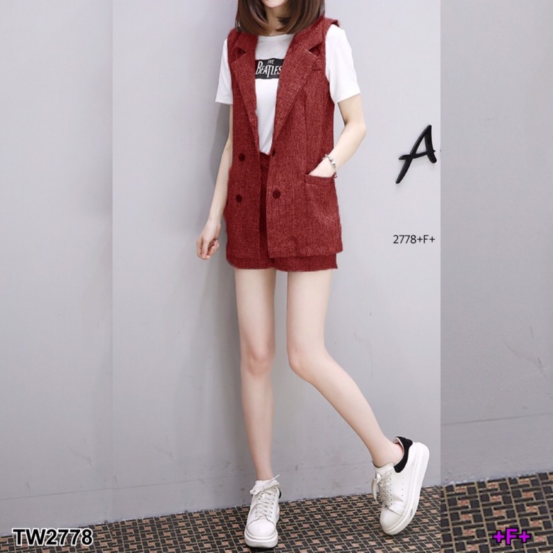 TW2778 Set 2 ชิ้น เสื้อสูท Blazer + กางเกงขาสั้น