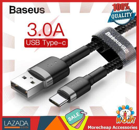 Baseus สายชาร์จ Type C สายถัก 3A รองรับ Fastcharge QC3.0 50เซ็น 1 เมตร 2 เมตร สีดำแดง Cable For Samsung S8 S9 S10 Note Xiaomi