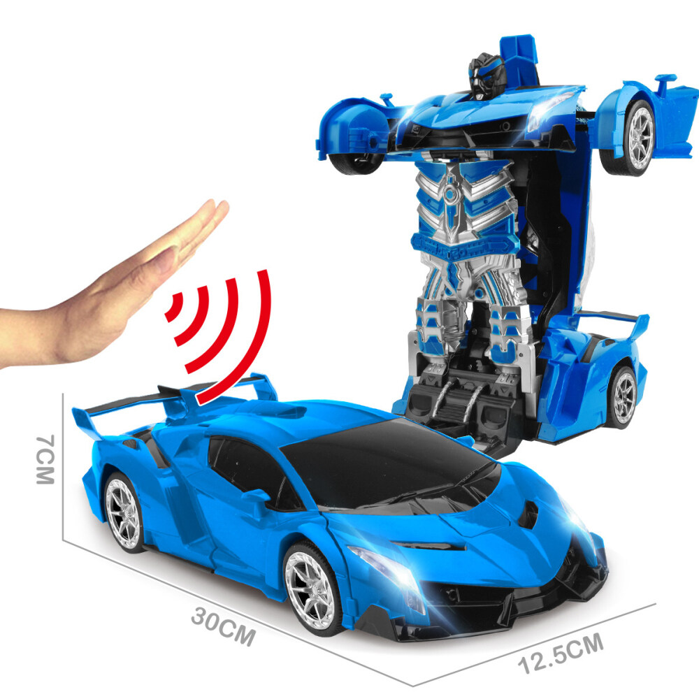 2 in 1 Transformation รถของเล่น รถบังคับ รถบังคับวิทยุ รถแปลงร่าง รีโมทไร้สาย หุ่นยนต์แปลงร่าง รถ RC หุ่นยนต์ ของเล่นหุ่นยนต์ ทรานฟอร์มเมอร์รถบังคับ 360 ° หมุนหนึ่งปุ่มฟังก์ชั่นเปลี่ยนรูปและไฟ LED รถบังคับของเล่นสำหรับเด็ก