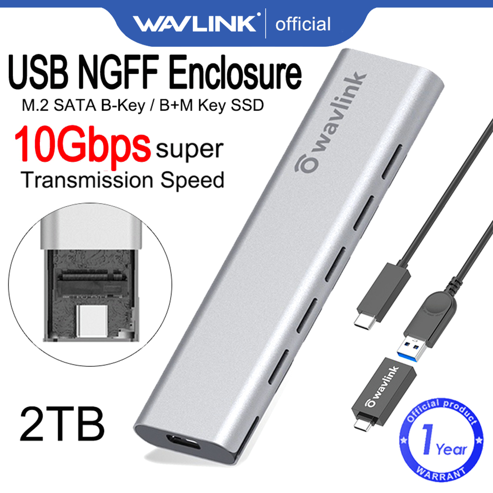 Wavlink Aluminum M.2 NVMe SSD Enclosure, USB 3.1 Gen 2 (10 Gbps) to NVMe PCI-E M.2 SSD Case Support UASP for NVMe SSD Size 2230/2242/2260/2280 (up to 2TB) with Type-C OTG converter ราคา 535 บาท*ส่งฟรี