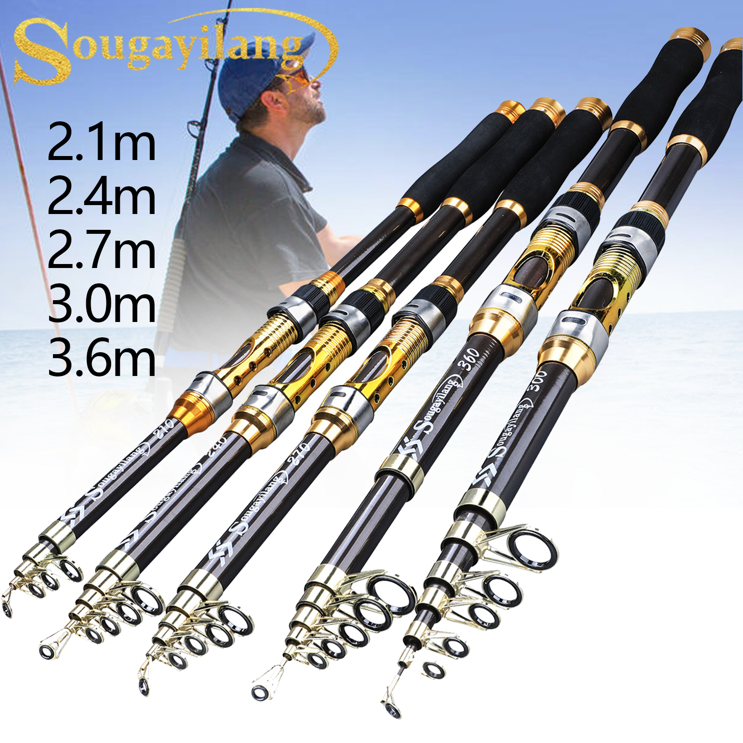 Sougayilang คันเบ็ดสปินนิ่งยาว2.1ม.-3.6ม.,คันเบ็ดตกปลาแบบยืดหดได้สำหรับเดินทางอุปกรณ์ตกปลากลางแจ้งน้ำทะเลน้ำจืด ราคา 165 บาท*ส่งฟรี