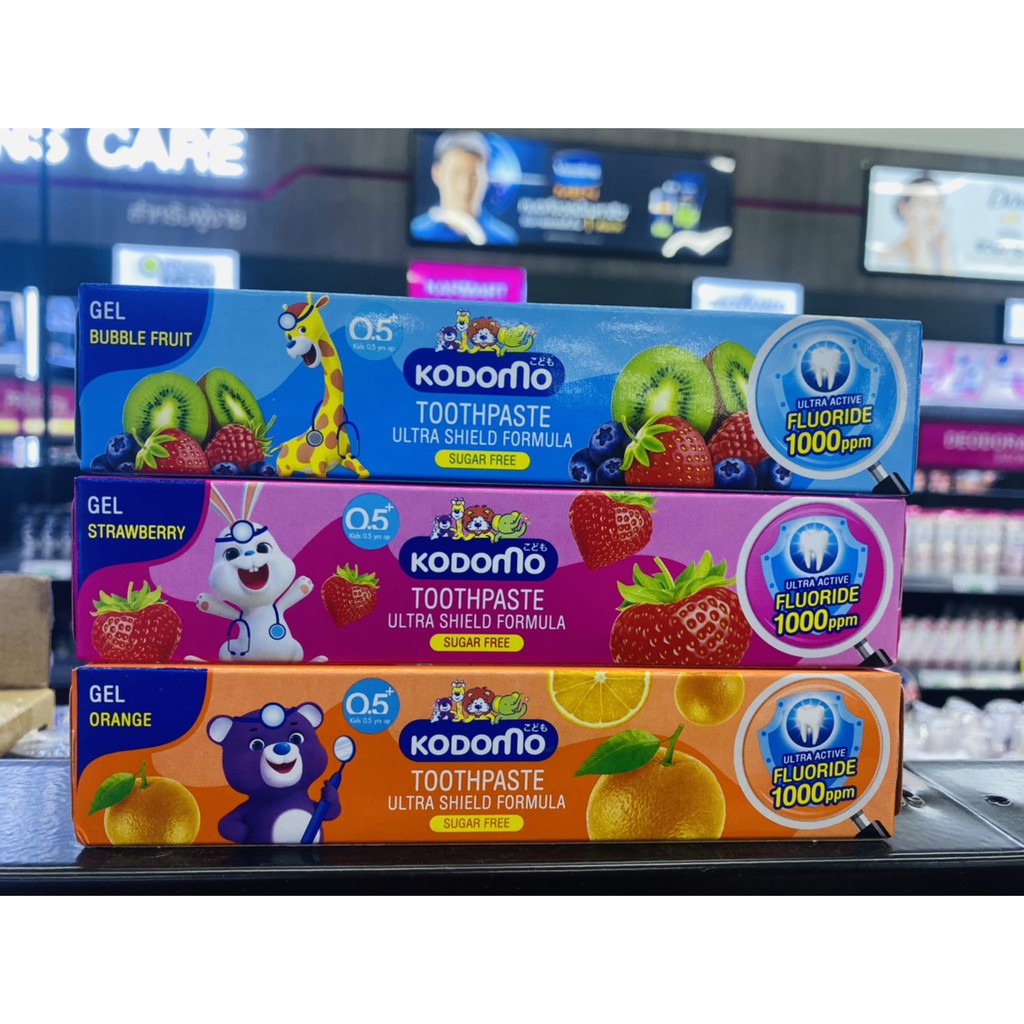 Kodomo Toothpaste 3 tubes mix ( strawberry orange bubble fruit ) กรัม โคโดโม ยาสีฟันเนื้อเจล รสสตรอเบอร์รี่