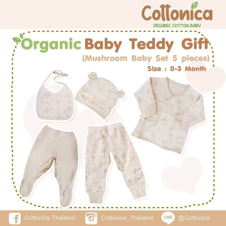 Organic Baby Teddy Gift เซ็ทของขวัญเด็กแรกเกิด 5 ชิ้น เสื้อผ้าเด็กอ่อน ชุดนอนเด็ก ชุดเด็กทารก ชุดเด็กแรกเกิด ออร์แกนิค (100095-96)