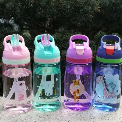 4 Colors Baby Bottle Infant Newborn Cup Children Learn Feeding Drinking Bottle Kids Straw Juice Water Bottles 450ML (4)