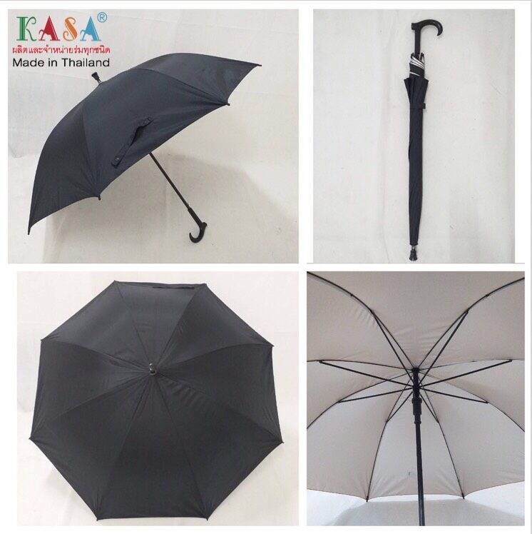 ร่มกอล์ฟ ร่มคันใหญ่ เปิดออโต้ รหัส28141-2 แกนเหล็ก ผ้าสีดำ ด้ามไม้เท้า ร่มกันแดด กันน้ำ ร่มดำ ผลิตในไทย golf umbrella