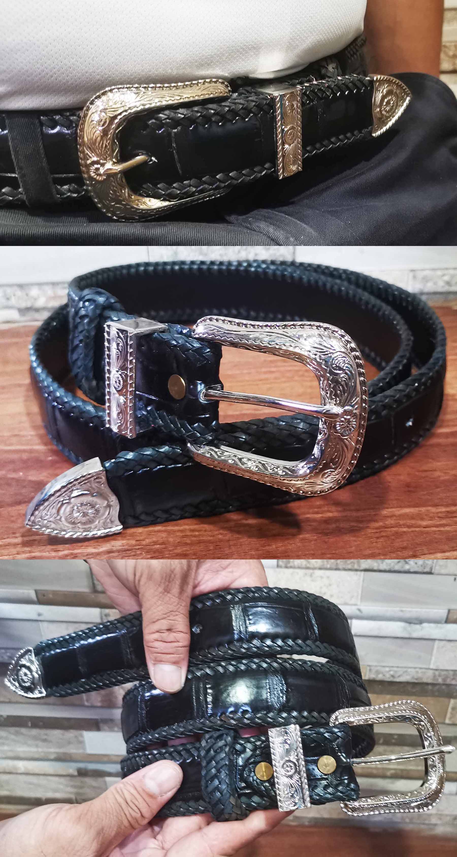 หัวชุด สไตล์อเมริกัน คาวบอย เข็มขัดหนังจระเข้ สีดำ SUPER BLACK ราคา  1,650 บาท*ส่งฟรี