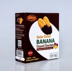 สินค้า กล้วยตากเคลือบช็อกโกแลต 160 กรัม (ชนิดแบน) 1กล่อง มี 6ชิ้น