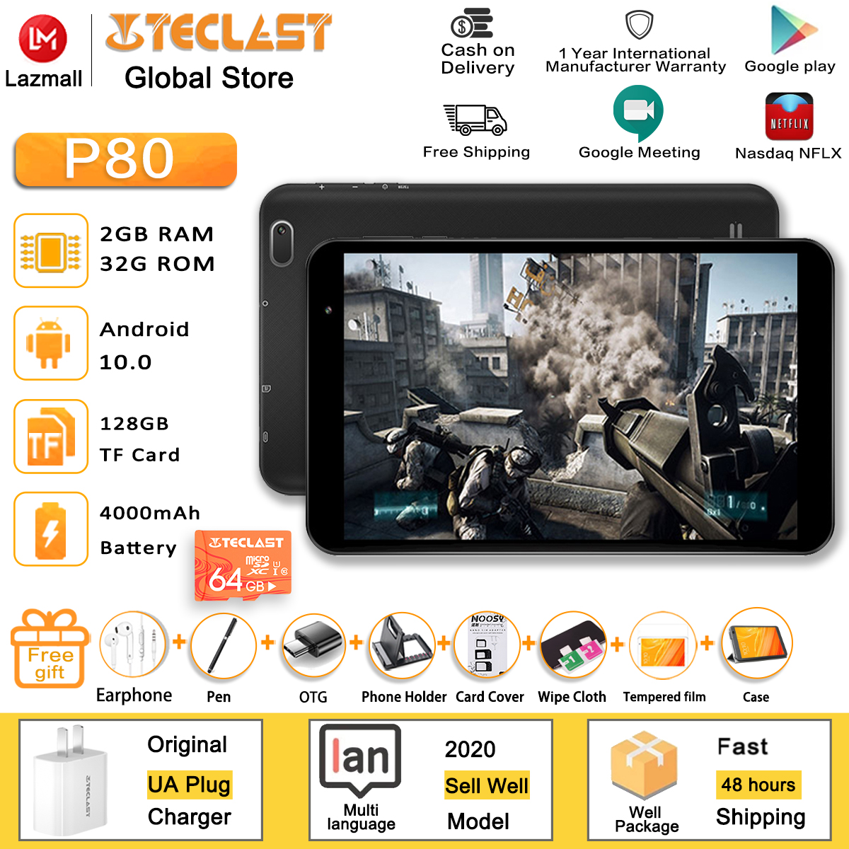 Teclast แบรนด์ใหม่ของแท้ P80 Android 10 Ac Dual ความถี่แท็บเล็ต Wi-fi Android เดิมฟรีของขวัญ