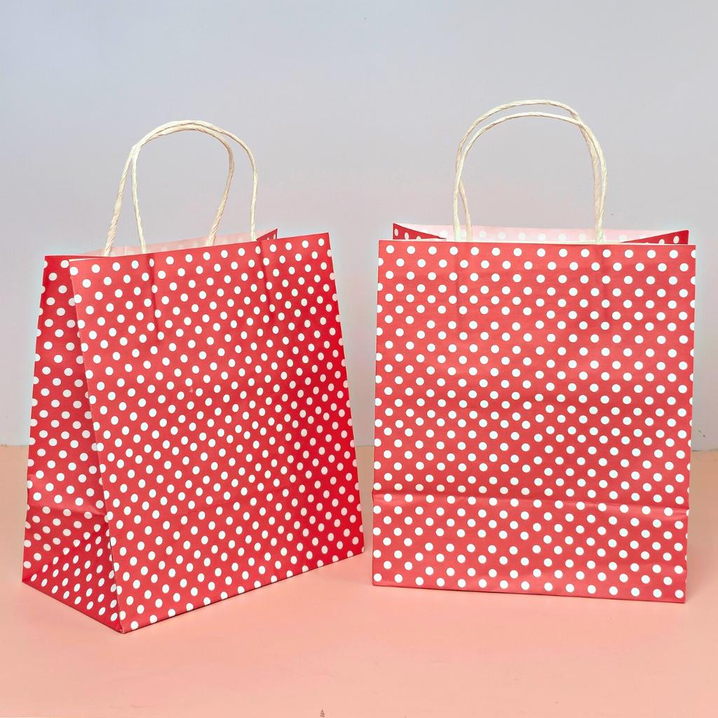Boxjourney ถุงกระดาษหูเกลียว พิมพ์สีแดงลาย ขนาด 22x13x25 ซม.(20 ชิ้น/แพ็ค)