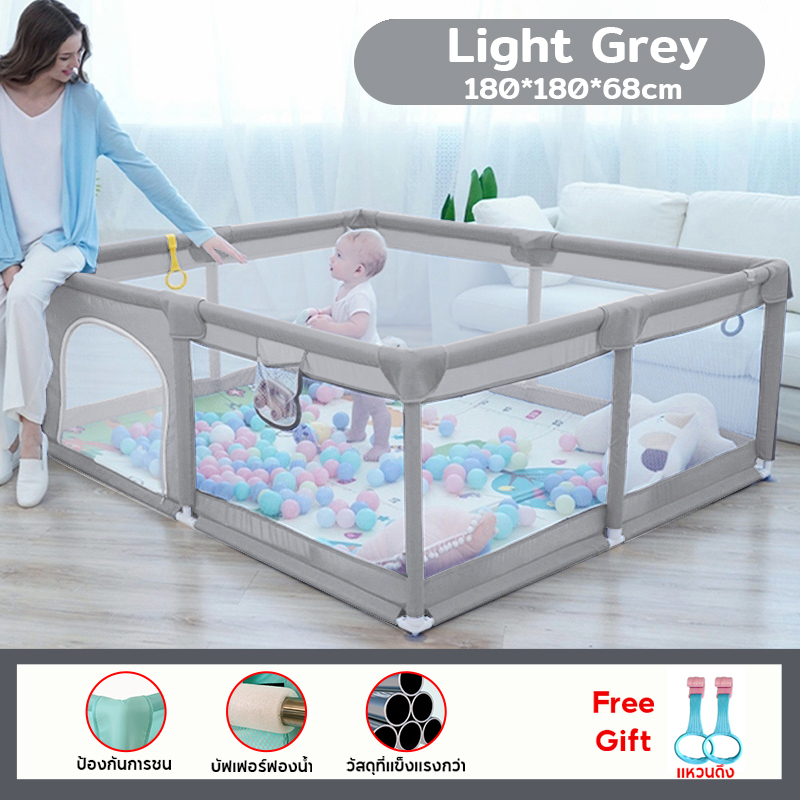 Baby Mabo Premium Baby Safety Playpen 68cm High Durable with 360° Elastic Mesh Thickened Anti-Collision Cotton Strong Suction Cups and Free Gift