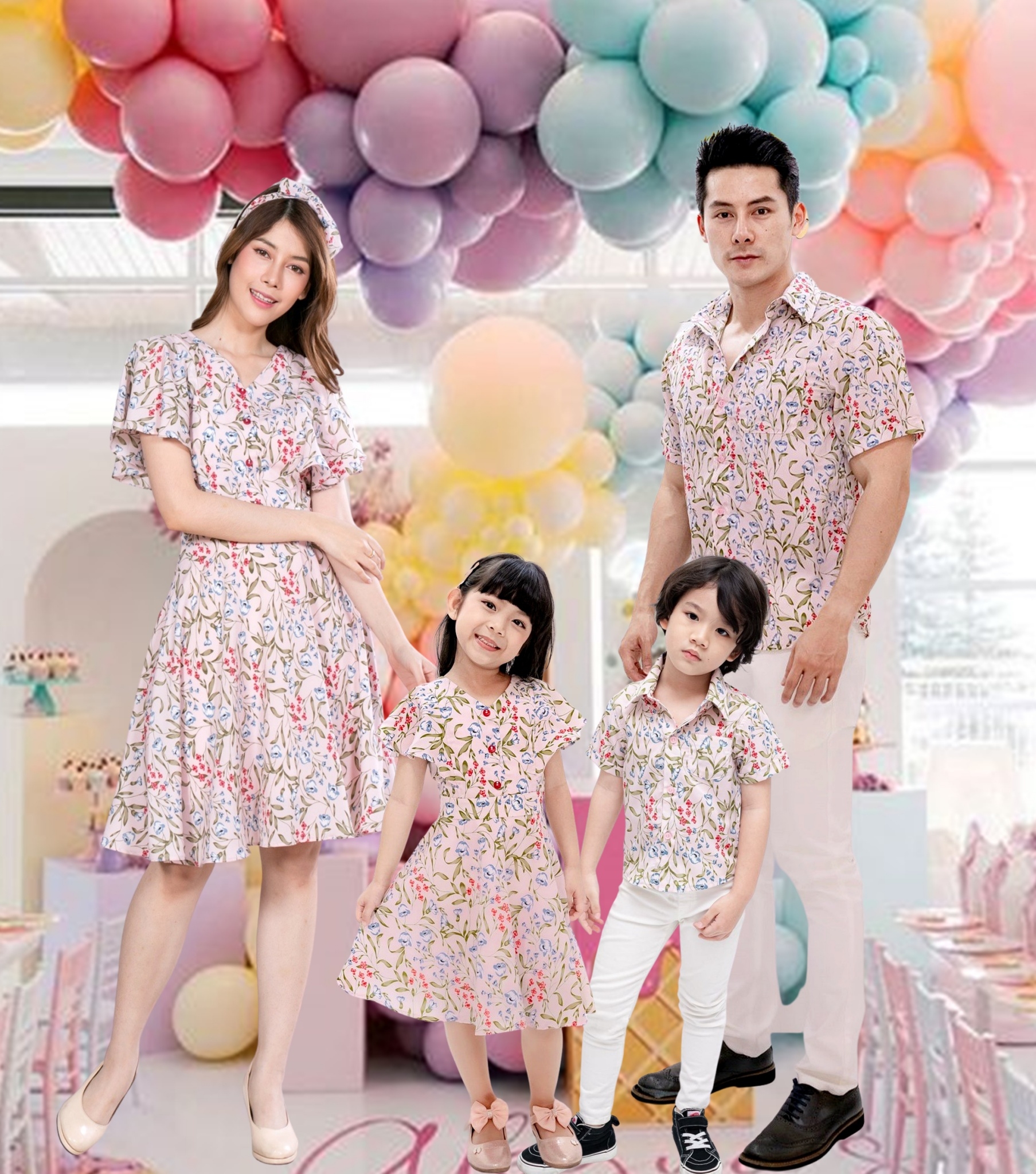 ชุดครอบครัว เดรสคอวี Palm Pink เดรสสวย ชุดแม่ลูก เดรสแขนระบาย ชุดทำงาน เดรสเกาหลี เดรสทำงาน เดรสแม่ลูก ราคา 450 บาท*ส่งฟรี