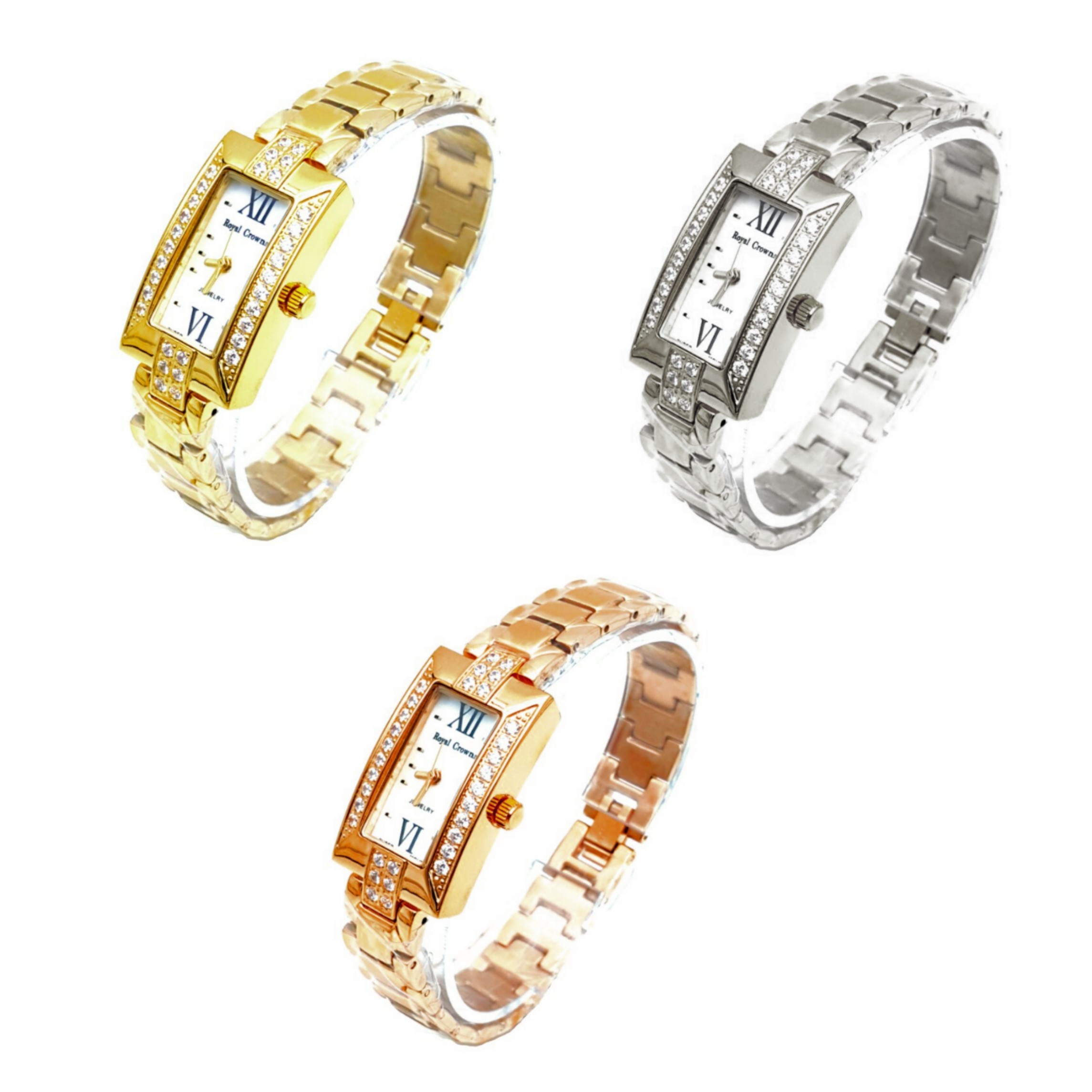 Royal Crown นาฬิกาข้อมือผู้หญิง สายสแตนเลสชุบทองอย่างดี รุ่น 3591-SSL ( เซต 3 เรือน 3 สี ) ราคา 15,900 บาท*ส่งฟรี