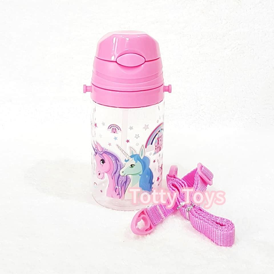 JKP Toys กระติกน้ำมีหลอดดูด พร้อมสายสะพายลายม้า Unicorn (ขวดใส)