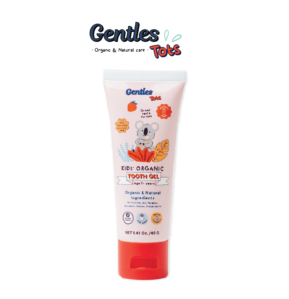 ยาสีฟันเด็กออร์แกนิค Gentles Tots -สูตร Kids 1ปี+ กลืนได้ ไม่อันตราย(กลิ่นสตรอเบอรี่โยเกิร์ต)(KidsOrganic Tooth Gel)