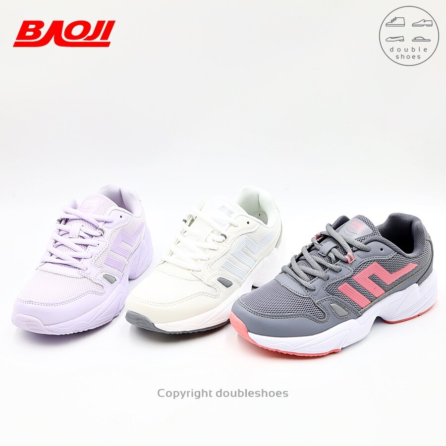 BAOJI ของแท้ 100% รองเท้าผ้าใบผู้หญิง รองเท้าวิ่ง รองเท้าออกกำลังกาย  รุ่น BJW654 (เทา/ ม่วง/ ขาว) ไซส์ 37-41
