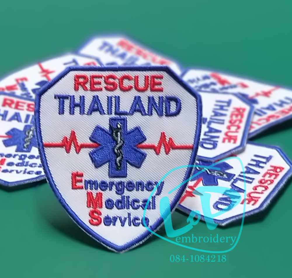 อาร์ม อาร์มปัก กู้ภัย EMS RESCUE THAILAND แบบเย็บติด รีดติด ติดตีนตุ๊กแก