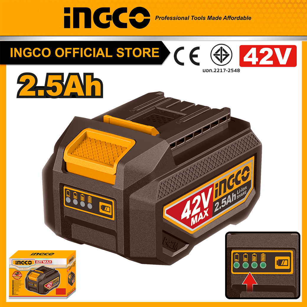 INGCO แบตเตอรี่ลิเธียมไอออน 42V 2.5Ah - FBLI42251 ราคา 1,590 บาท*ส่งฟรี