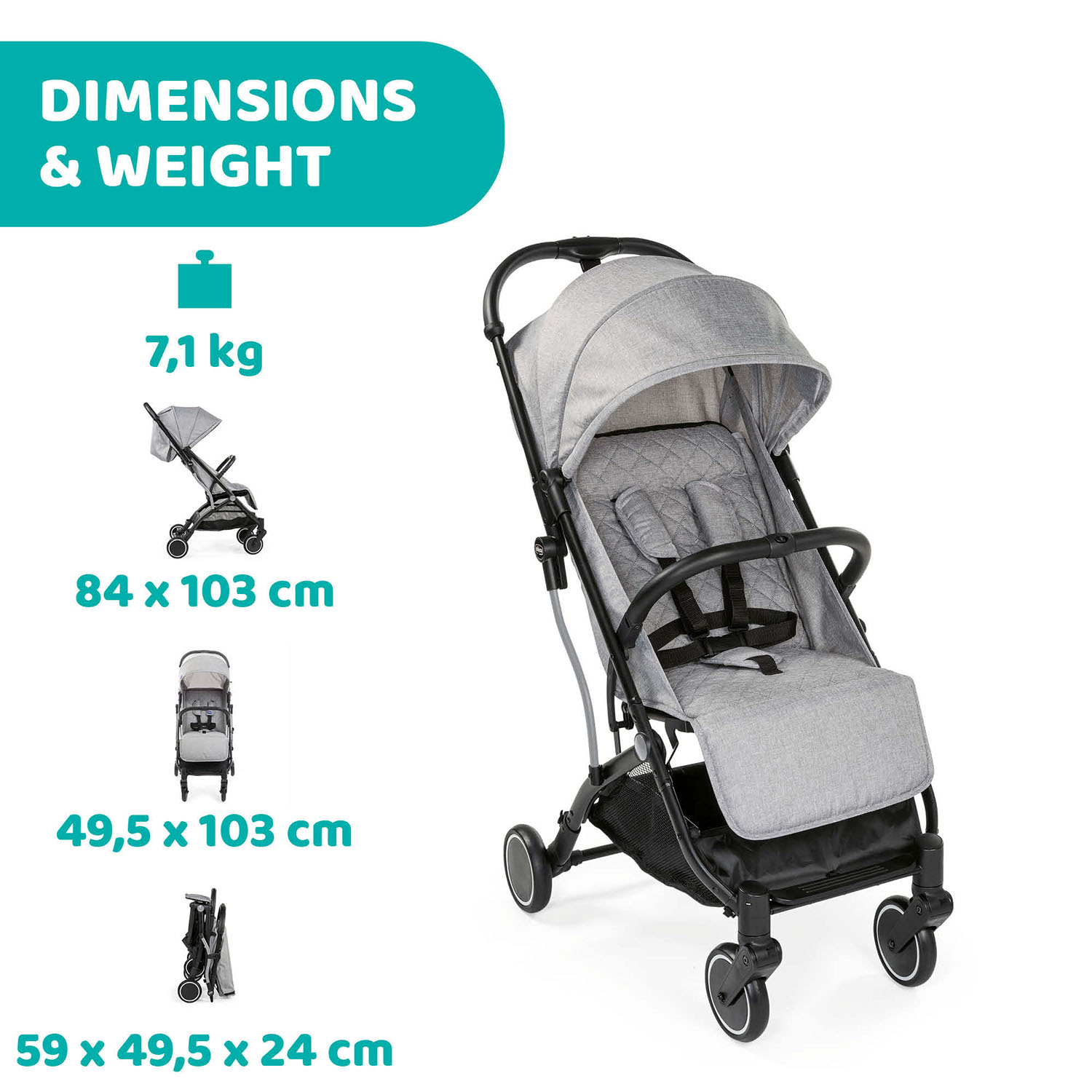 Chicco Trolley Me Stroller รถเข็นเด็ก ทารก แรกเกิด รับน้ำหนัก 15กก. พับเก็บ ด้ามจับลาก เบา ปรับนอน