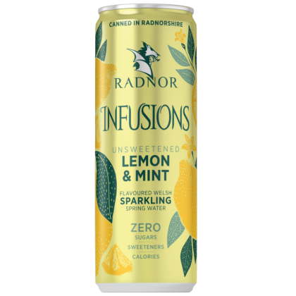 Radnor Infusions Unsweetened Lemon & Mint No Added Sugar 330 ml นำ้เเร่ เเร้ดนอร์ อินฟิวชั่น เลม่อน แอนด์ มิ้นท์ สปาร์คกลิ้ง สปริง วอเตอร์ 330ml