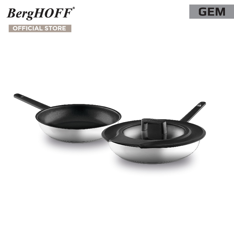 BergHOFF ชุดกระทะสแตนเลสสตีล 3 ชิ้น(รวมฝา)รุ่น Gem มีรูระบายไอน้ำ 24 และ 28 ซม. สีเงิน 2307436 ราคา 3,945 บาท*ส่งฟรี