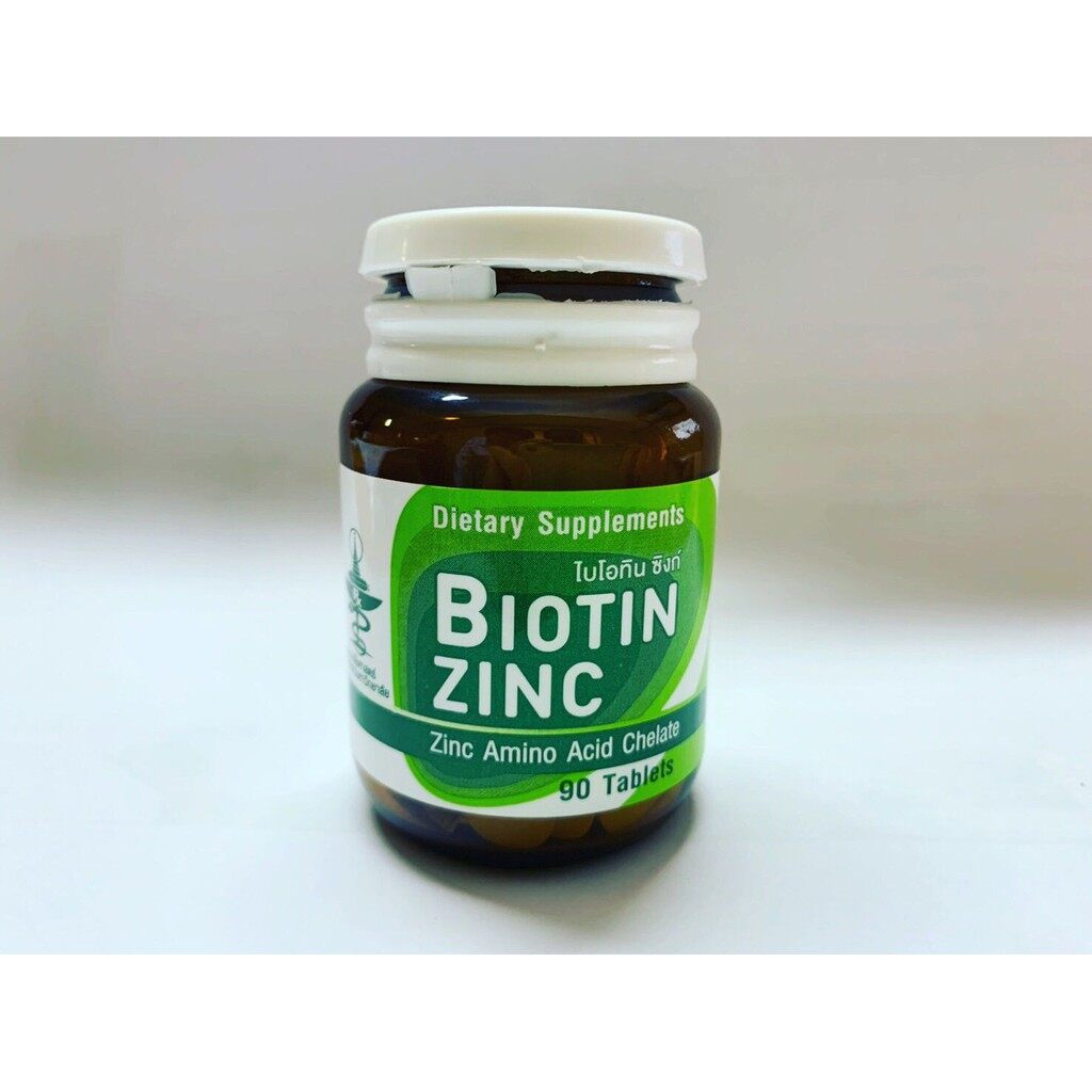 Biotin Zinc ไบโอทิน ซิงก์ ช่วยป้องกันผมหงอก ศรีษะล้าน ผมร่วง บำรุงเล็บ ขนาด 90 เม็ด/ขวด  จำนวน 1 ขวด