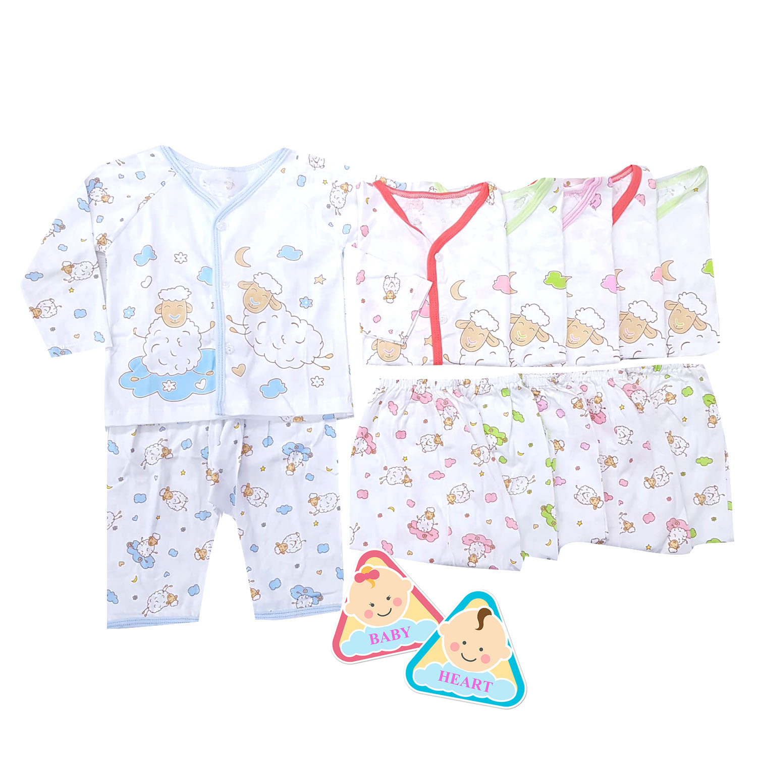 Baby heart ชุดเสื้อเด็กแรกเกิดรุ่นกระดุม+แขนยาว+ขายาว ผ้าcotton100% แพ็ค  6 ชุด