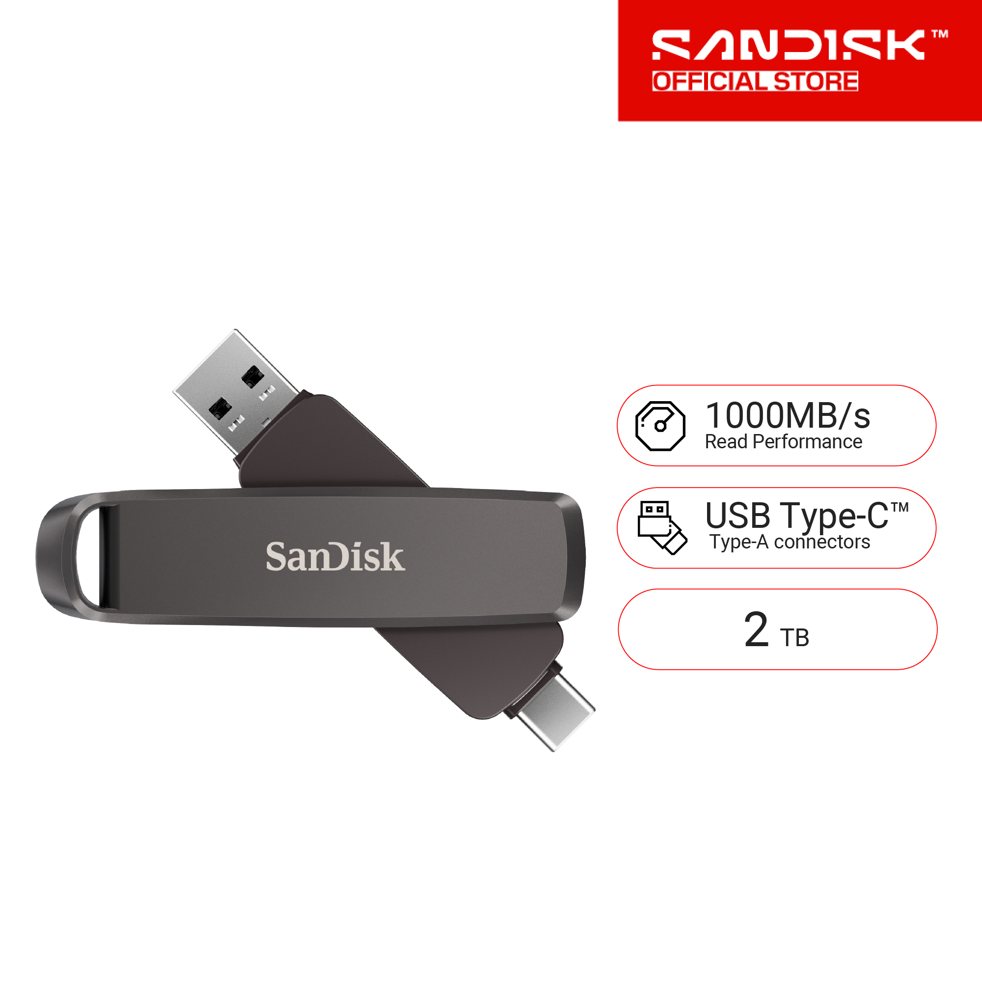 SanDisk Metal Dual Drive 2TB, 1000/900MB/s, USB Type C + Type A,Cannoli,RPD1,4x6,Global, Lifetime Limited Warranty (SDDDE1-2T00-G46) ราคา 18,090 บาท*ส่งฟรี