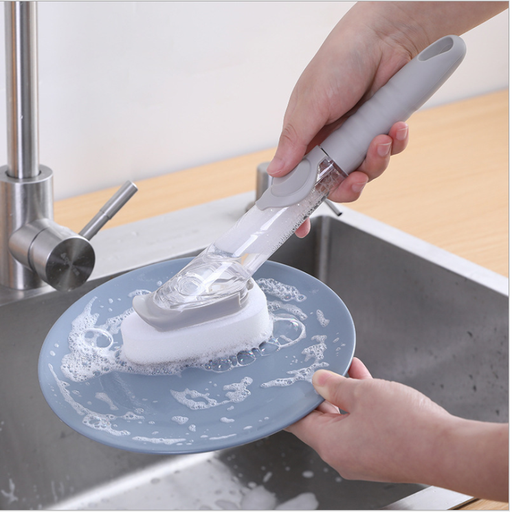 แปรงล้างจาน แปรงอเนกประสงค์ พร้อมช่องเติมน้ำยา แปรงขัดหม้อ มีที่ฉีดน้ำยาล้างจานในตัว แบบมีด้านจับ แปรงทำความสะอาดเปลี่ยนหัว ฟองน้ำ