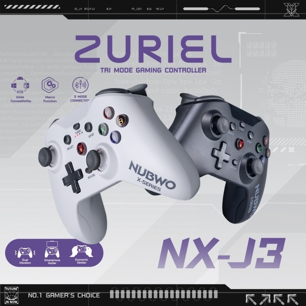 NUBWO จอยเกม Tri-Mode ZURIEL NX-J3 รองรับการใช้งานกับระบบ Windows และ Nintendo Switchจอยเล่นเกมเชื่อมต่อแบบ Tri-Mode BT 5.0,Wireless 2.4 GHz,USB Type-C . ราคา 629 บาท*ส่งฟรี