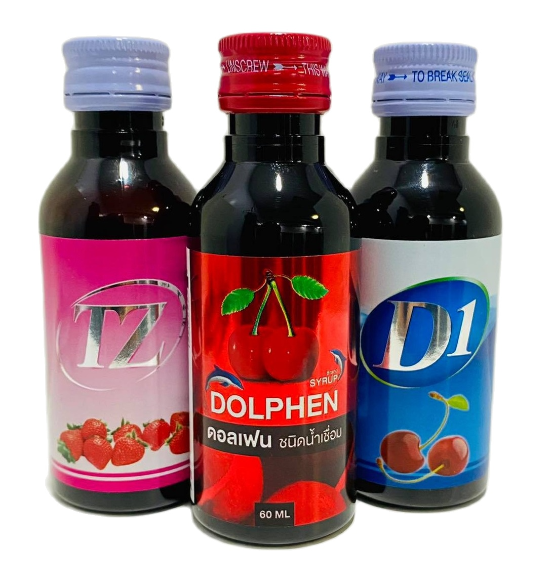 Dolphen*TZ*D1 น้ำหวานเข้มข้นกลิ่นผลไม้ 60ml. 3 ขวด