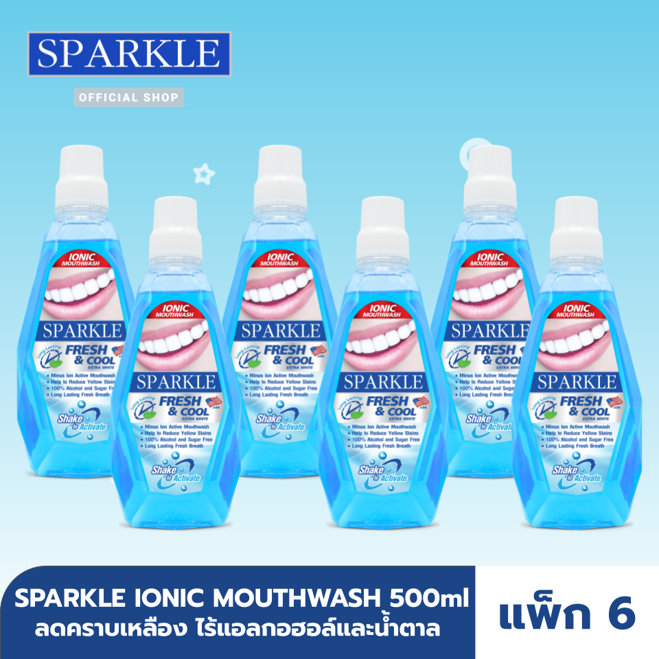 [แพ็ก 6] SPARKLE น้ำยาบ้วนปาก Ionic Moth Wash Fresh & Cool 500 ml. SK0143