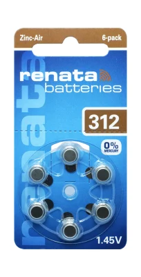 ถ่านสำหรับเครื่องช่วยฟัง ถ่านหูฟัง Renata ZA 312 (PR41) ZINC-AIR (Made in Germany) Hearing Aid Batteries ของเเท้และใหม่