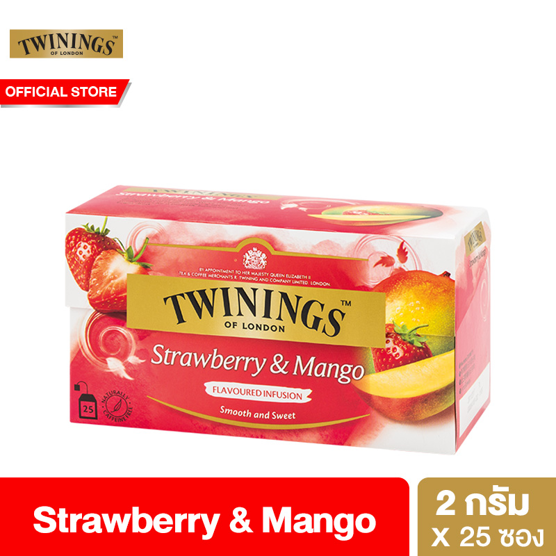 ทไวนิงส์ เครื่องดื่ม สตรอเบอร์รี่ แอนด์ แมงโก้ ชนิดซอง 2 กรัม แพ็ค 25 ซอง Twinings Strawberry & Mango 2 g. Pack 25 Tea Bags