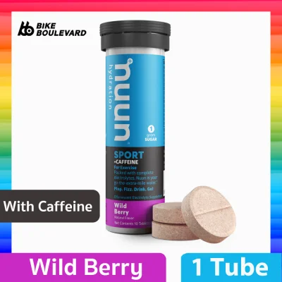 Nuun Sport + Caffeine Complete Electrolyte, Wild Berry Flavour with Caffeine, Clean Hydration for athletes, 1 tube for 10 tablets preventing from cramps and muscle contraction, imported from America