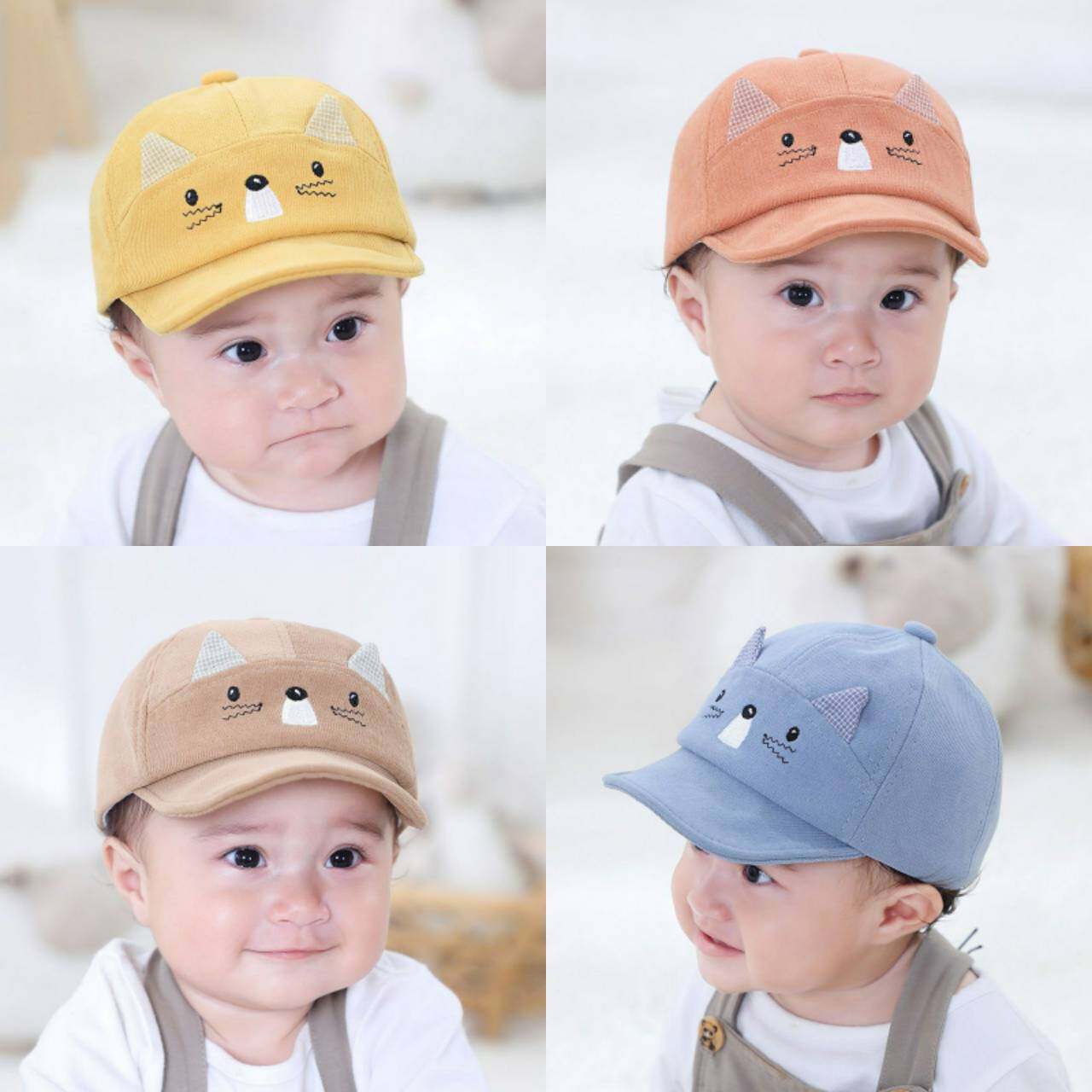 ☆พร้อมส่ง☆หมวกเด็ก หมวกแก็ปเด็ก 2เดือน - 18เดือน หมวกเด็กแรกเกิด หมวกเด็กผู้หญิง หมวกเด็กผู้ชาย หนูน้อยแต่งหูลายสก็อต รอบหัว:46-48 cm.
