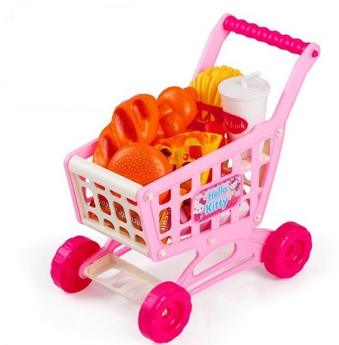 Shopping Cart รถเข็นชอปปิ้ง พร้อมอุปกรณ์ครบชุด 24 ชิ้น สีชมพู