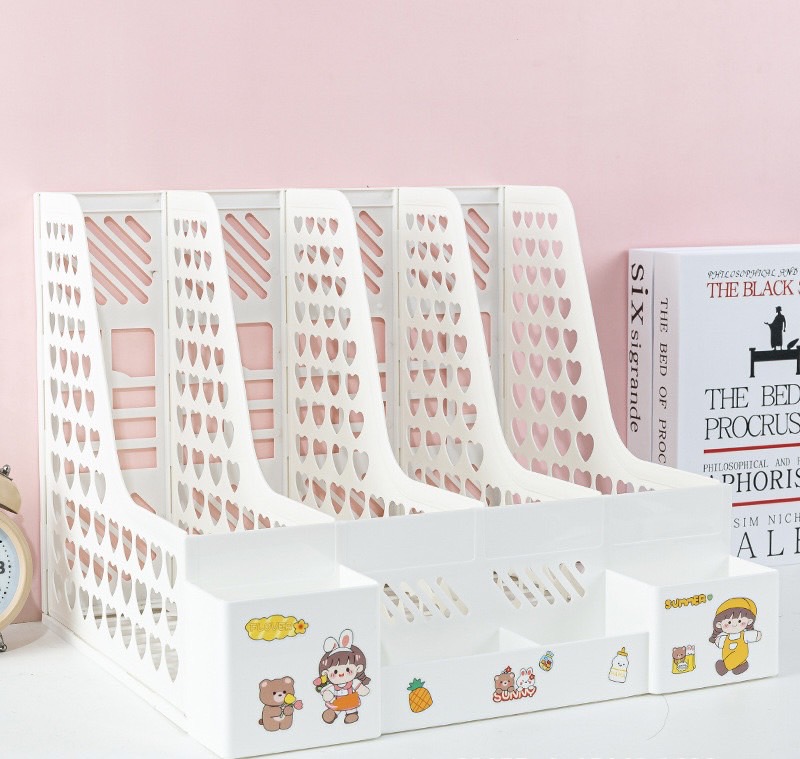 ชั้นวางหนังสือ 4ช่อง ชั้นจัดเก็บหนังสือ กล่องใส่แฟ้ม กล่องใส่เอกสาร แฟ้มใส่เอกสาร ที่ใส่หนังสือ จัดระเบียบโต๊ะ
