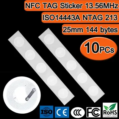 ฉลากสติกเกอร์ NFC ขนาด 25mm 10PCs/Lot NFC TAG Sticker 13.56MHz ISO14443A NTAG 213 NFC StickerUniversal Lable RFID Tag for all NFC