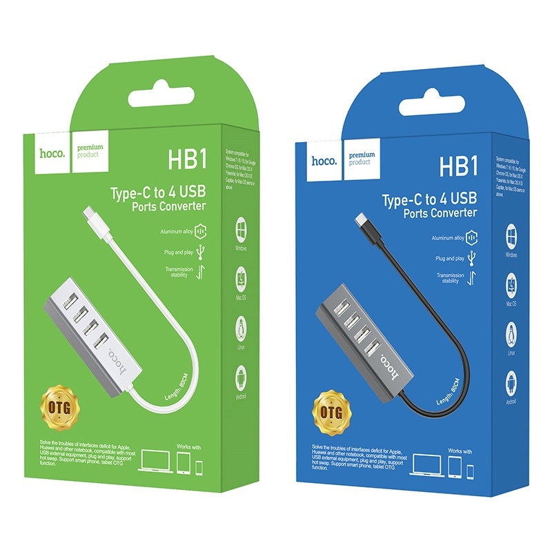 Hoco HB1 Type-c to 4USB OTG สายแปลง Type-C to USB HUB Ports,USB HUB 4PORT อุปกรณ์เพิ่มช่อง USB 4 ช่อง Typc-C