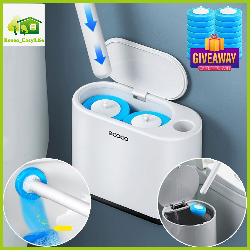 Ecoco Disposable Toilet Brush Wall Mounted 360 Revolving Head with Cleaning Liquid inside Long Handle with disposable head to change ราคา 56 บาท*ส่งฟรี