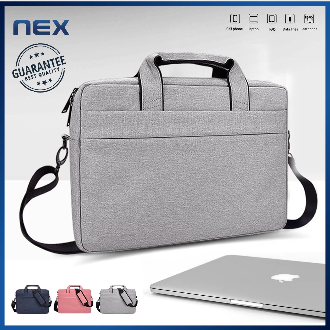 NEX กระเป๋าโน๊ตบุ๊ค กระเป๋าMacbook Air Pro กระเป๋าถือพร้อมหูหิ้ว สายสะพาย 13, 14, 15, 15.6นิ้ว กระเป๋าแล็ปท็อป Large Capacity Briefcase for Macbook Laptop Bag 13 ,14 ,15, 15.6 inch